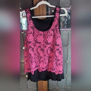 Lace Lined Sleeveless Top Pink 2xl